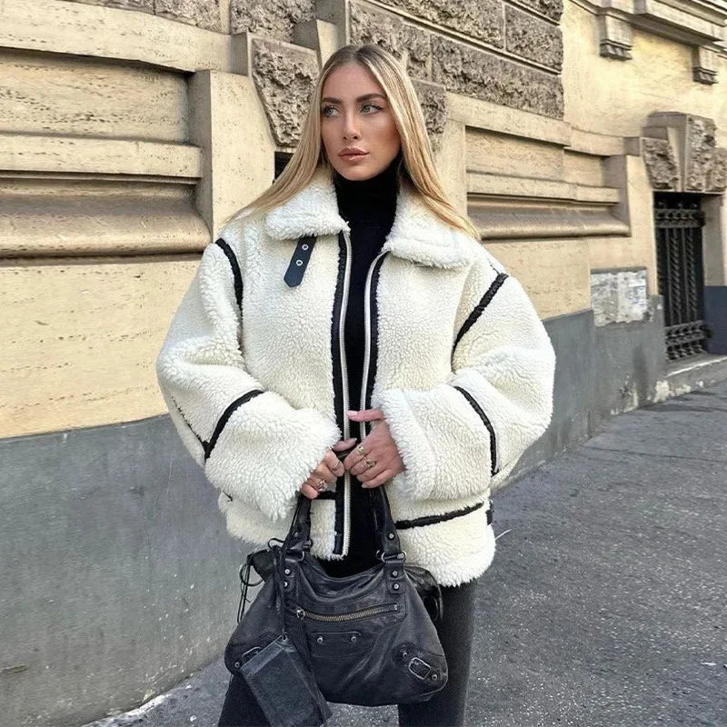 Contrast Faux Fur Lamb Wool Jacket