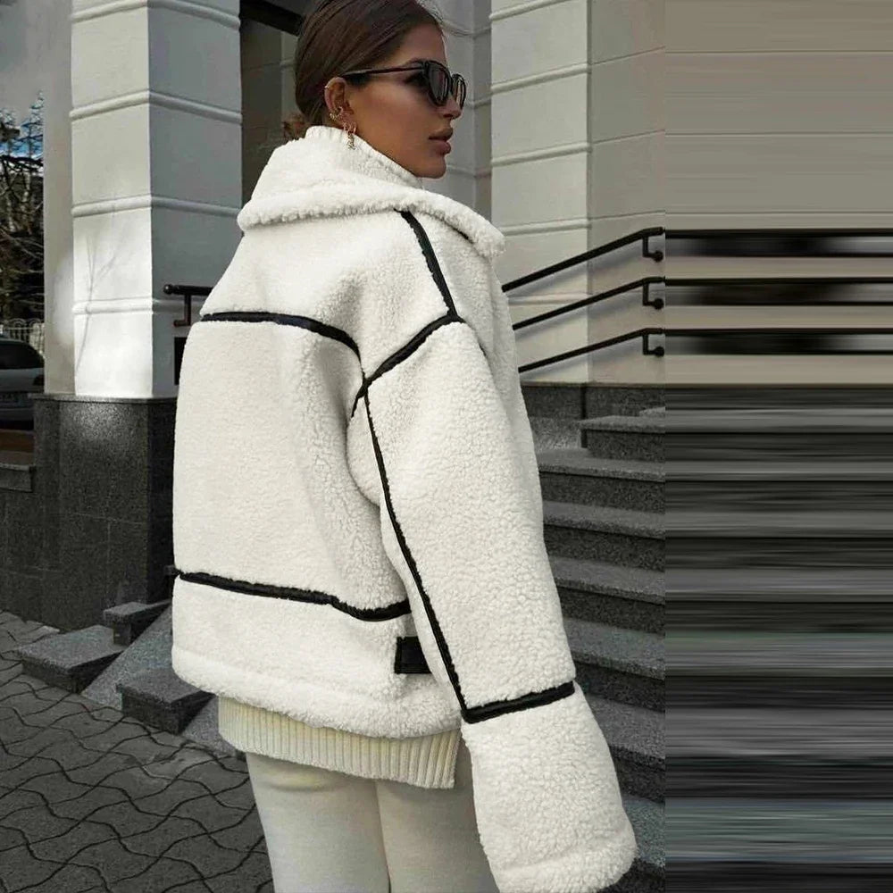 Contrast Faux Fur Lamb Wool Jacket