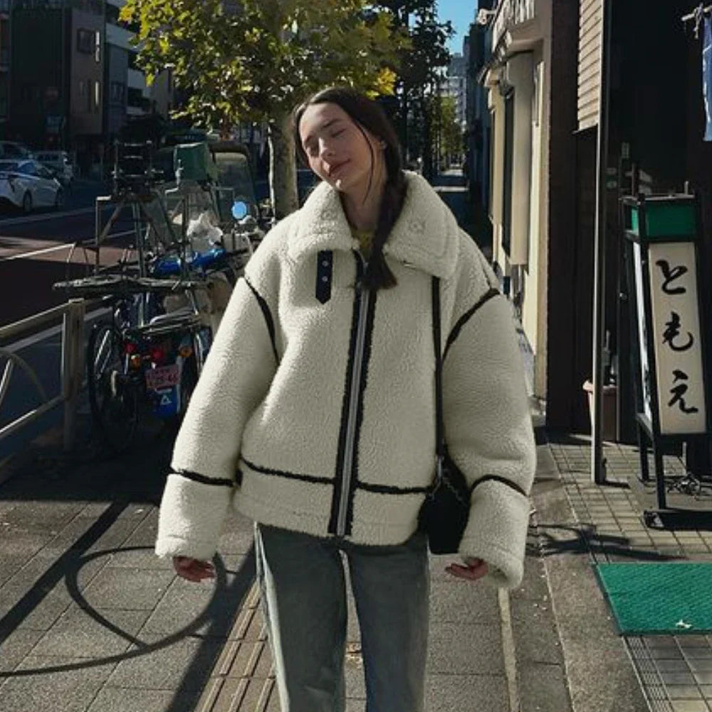 Contrast Faux Fur Lamb Wool Jacket