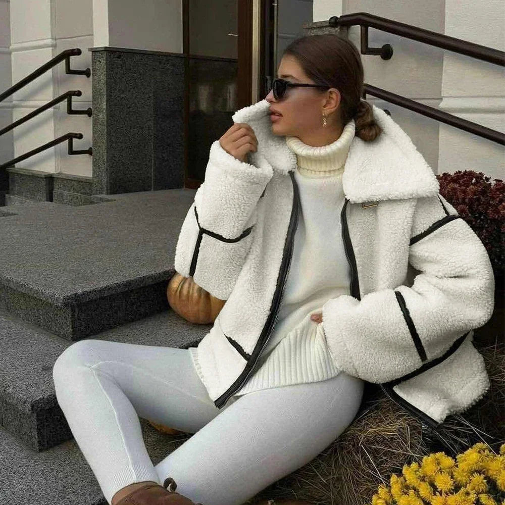 Contrast Faux Fur Lamb Wool Jacket