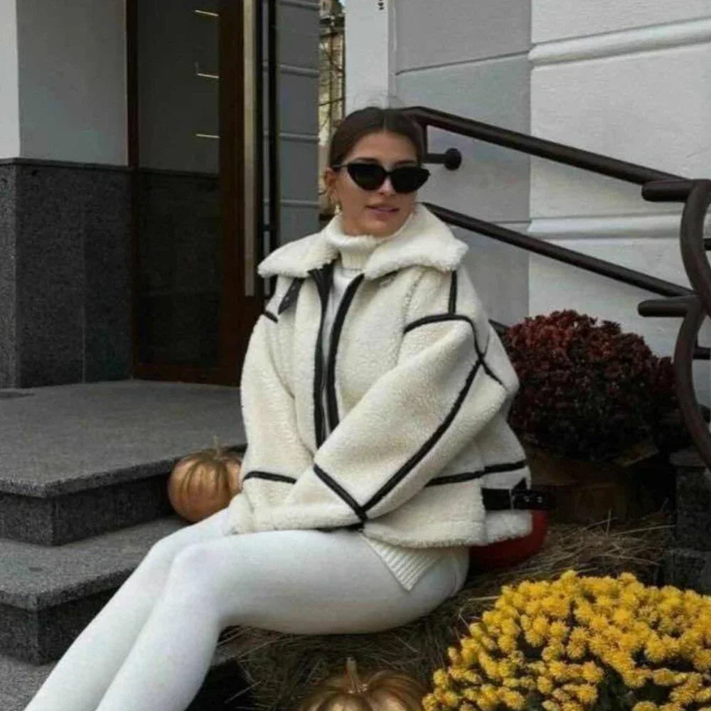 Contrast Faux Fur Lamb Wool Jacket