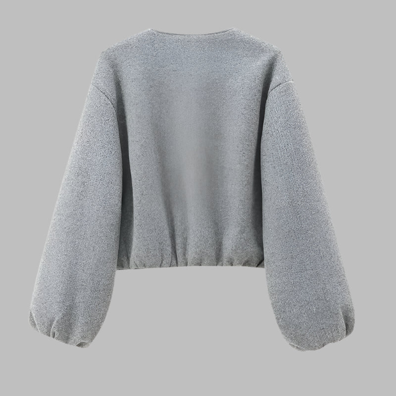 Cropped Faux Wool Bomber Jacket