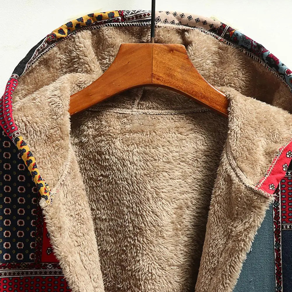 Hooded Ethnic Pattern Overcoat