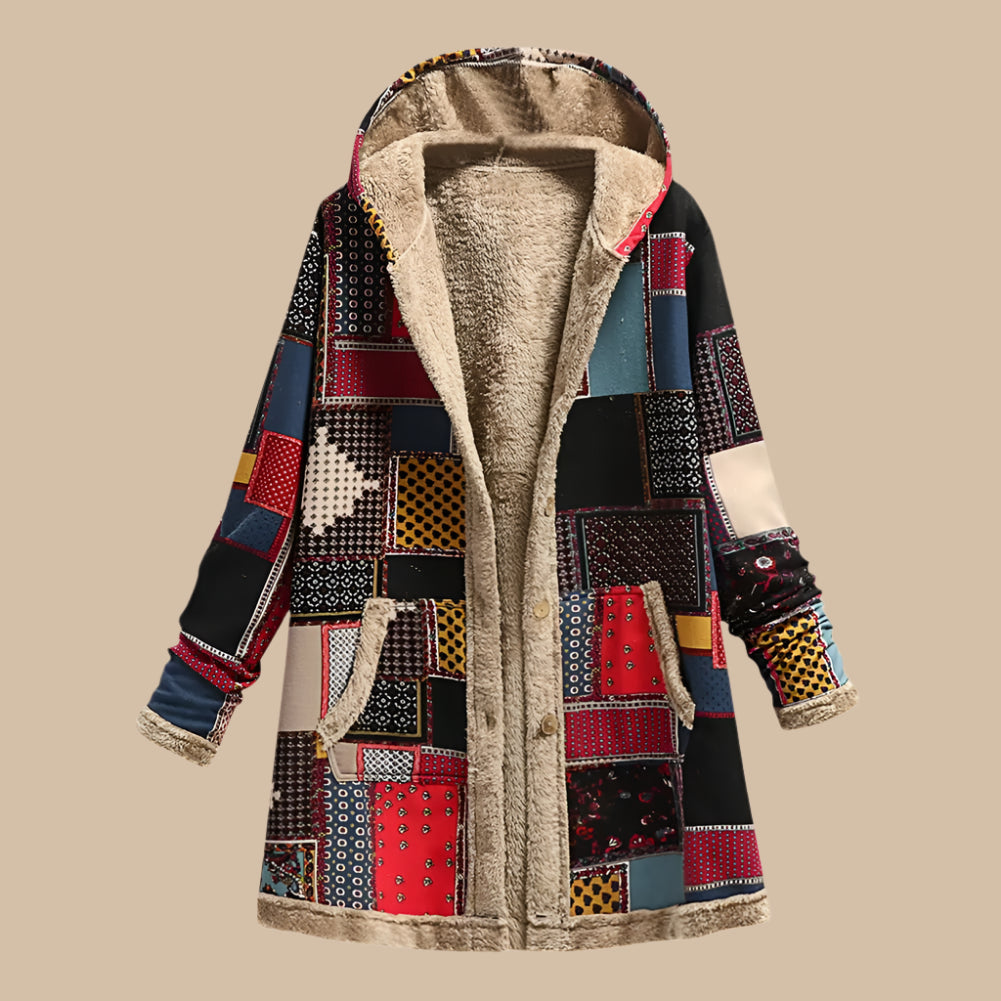 Hooded Ethnic Pattern Overcoat