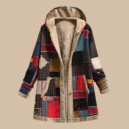 Hooded Ethnic Pattern Overcoat
