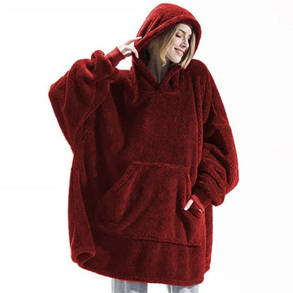Wine Red Double-faced Hoodie Blanket
