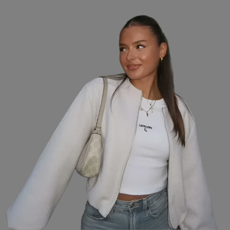 Cropped Faux Wool Bomber Jacket