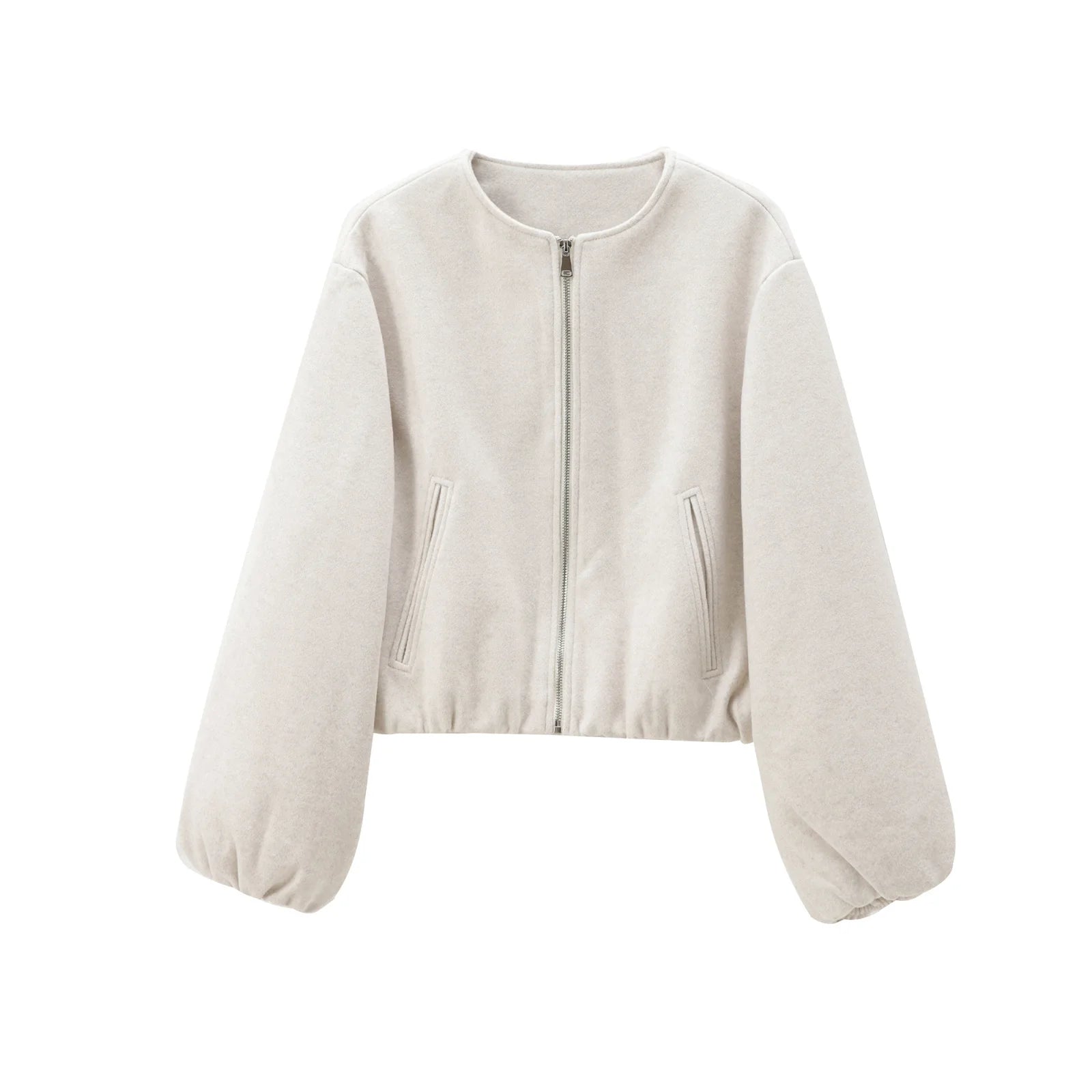 Cropped Faux Wool Bomber Jacket