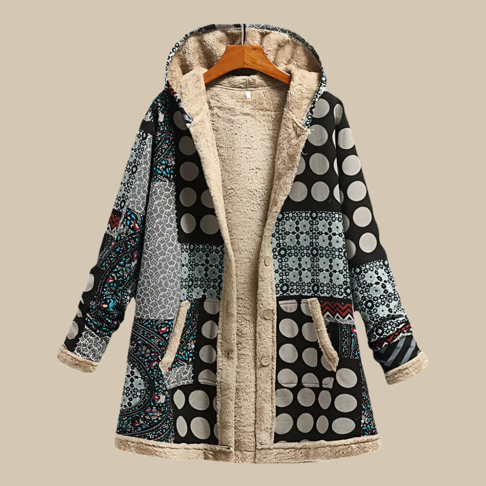 Hooded Ethnic Pattern Overcoat