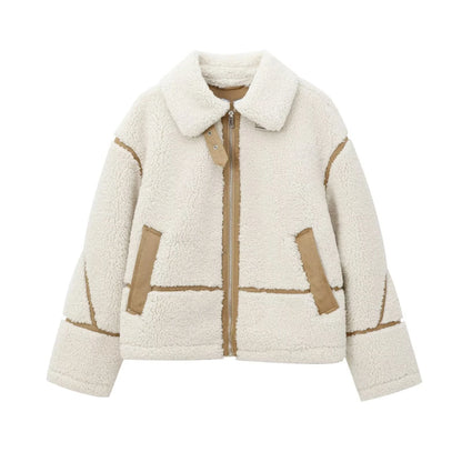 Contrast Faux Fur Lamb Wool Jacket