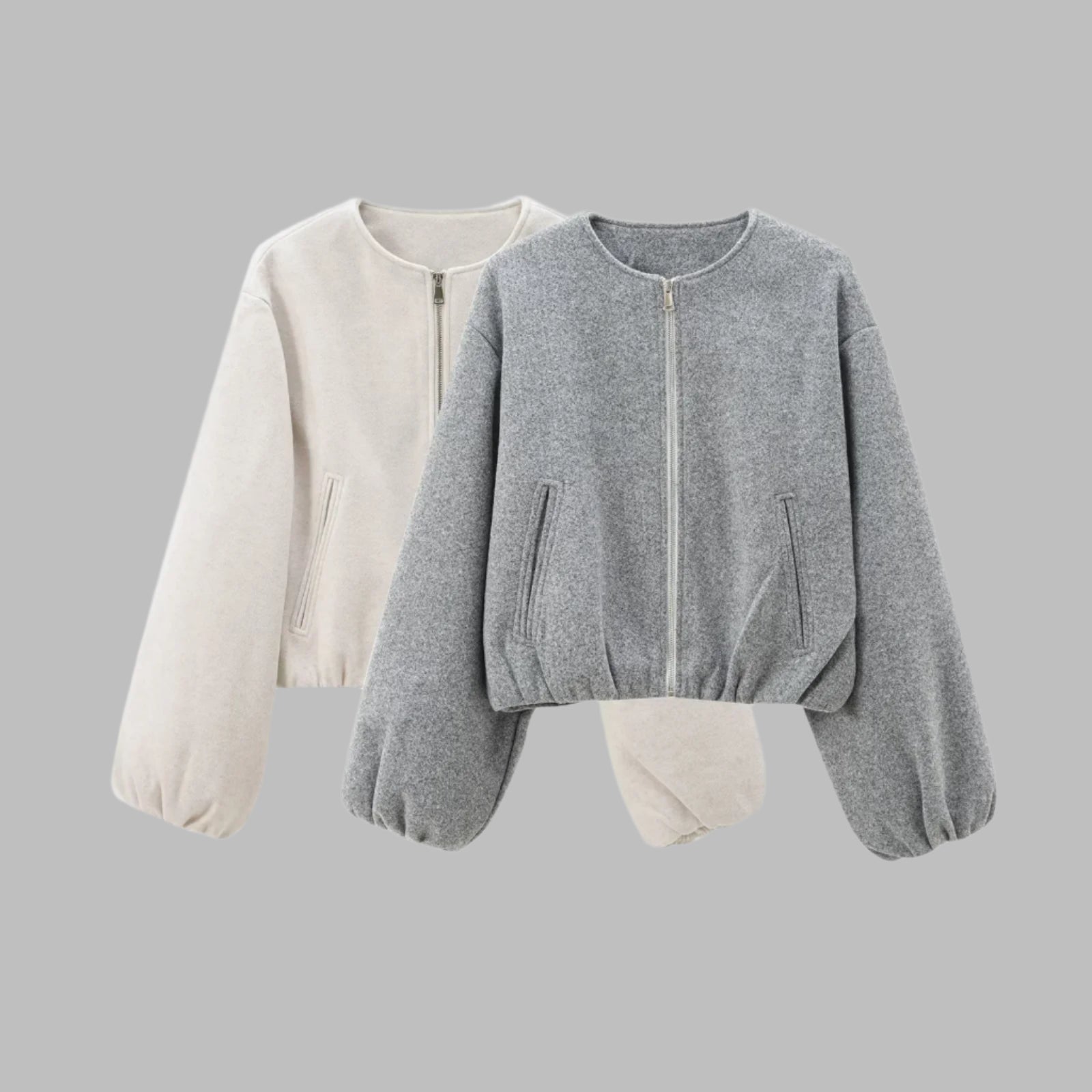 Cropped Faux Wool Bomber Jacket