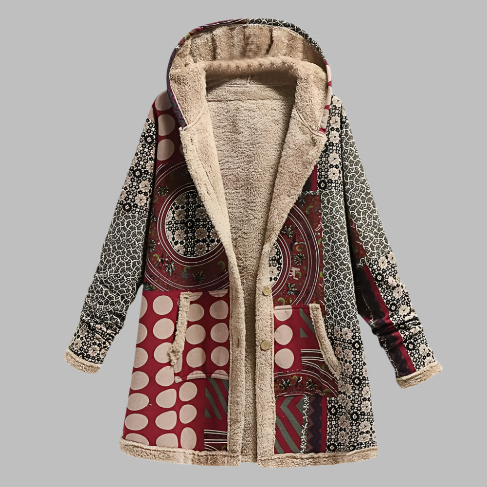 Hooded Ethnic Pattern Overcoat
