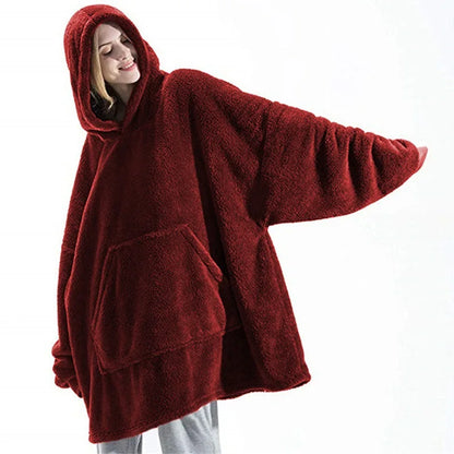 Wine Red Double-faced Hoodie Blanket