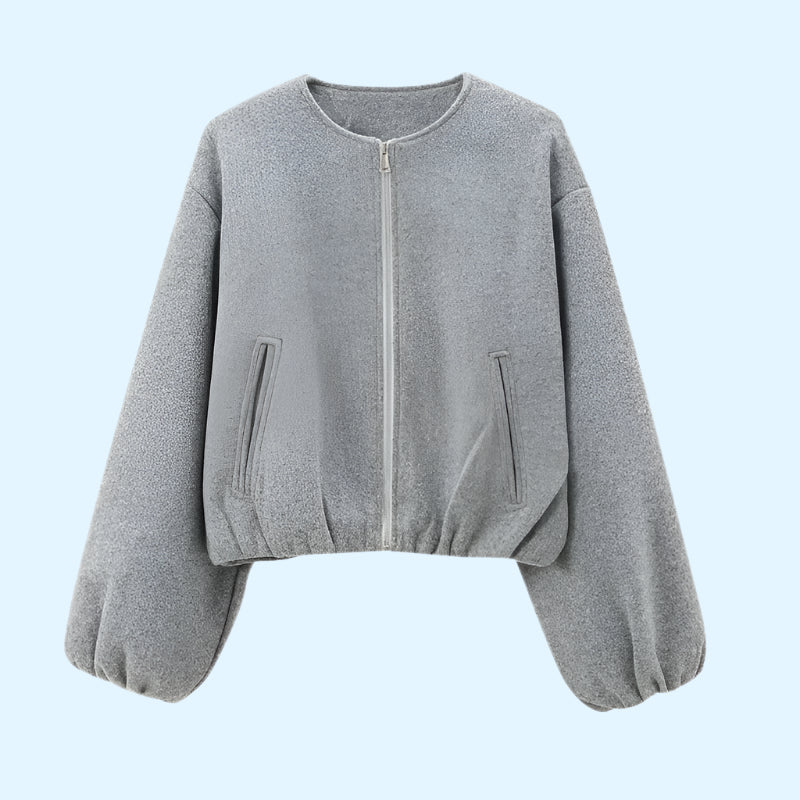 Cropped Faux Wool Bomber Jacket