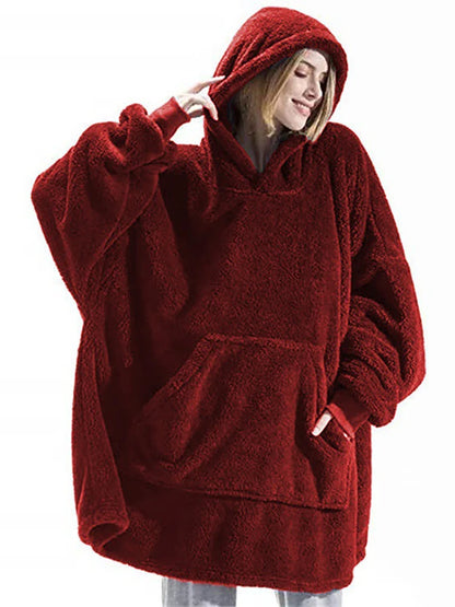 Wine Red Double-faced Hoodie Blanket