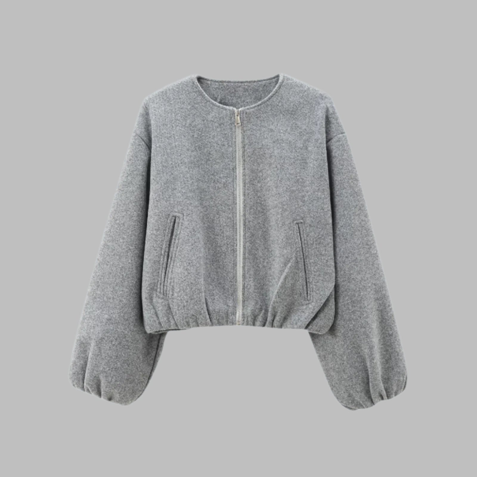 Cropped Faux Wool Bomber Jacket