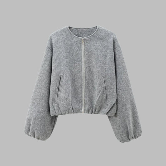 Cropped Faux Wool Bomber Jacket