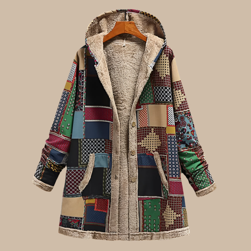 Hooded Ethnic Pattern Overcoat