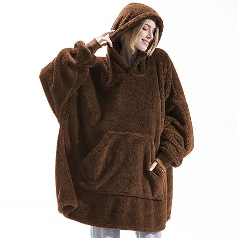 Wine Red Double-faced Hoodie Blanket