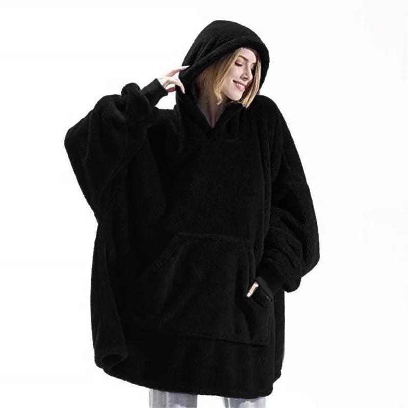 Wine Red Double-faced Hoodie Blanket