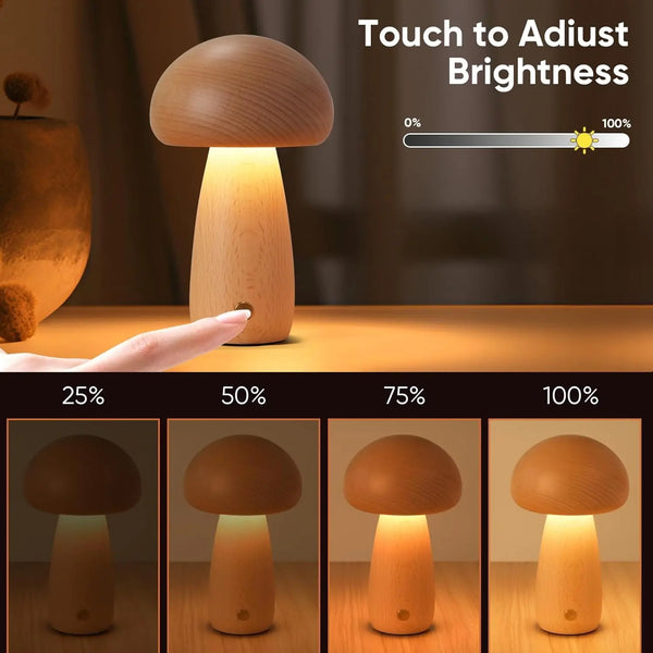 Wooden Mushroom LED Touch Lamp